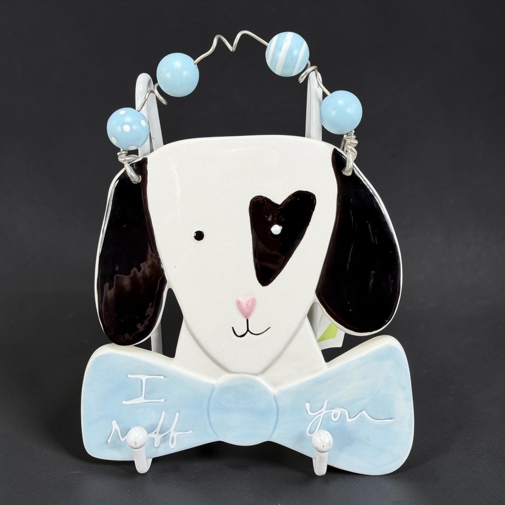 Sandra Magsamen Dept 56 I Ruff You Dog Ceramic Wall Plaque Heart Eye Blue Bow